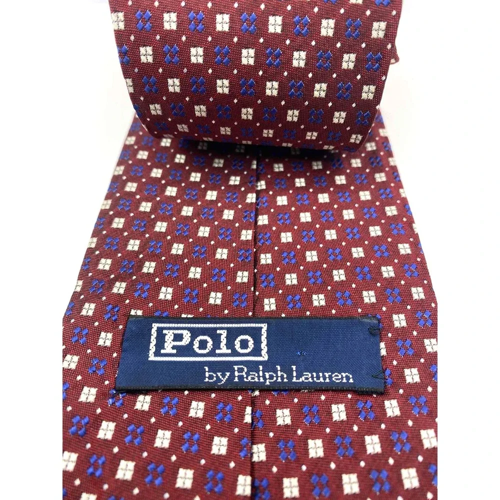 Vintage Polo Ralph Lauren Silk‎ Necktie Men's red white blue micro geometric tie